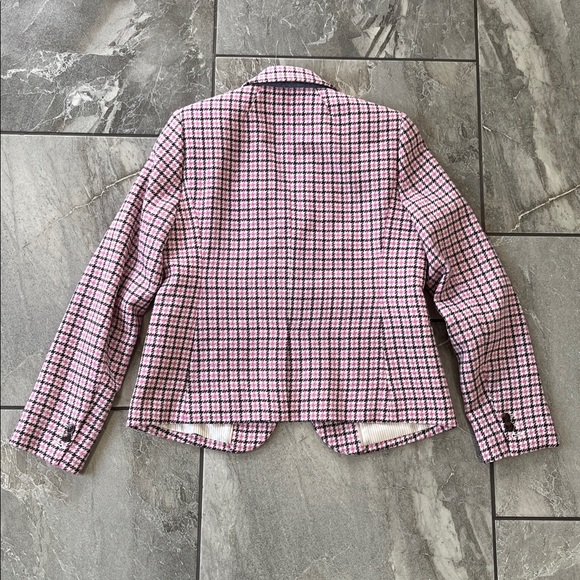 🤍 NWT J. Crew Campbell Blazer Size Medium Wool Blend Pink Houndstooth Burgundy - Picture 3 of 7